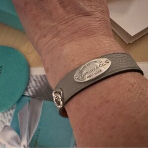 Tiffany & Co. Gray Leather Bracelet w/ Sterling Silver Return to Tiffany Tag